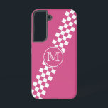 Mit Monogramm rosa Diagonal Racing Karos Samsung Galaxy Hülle<br><div class="desc">Moderne und stilvolle diagonale Karos in Rosa und Weiß mit Text für Ihr Monogramm Erstling auf einem koordinierenden Akzent.</div>