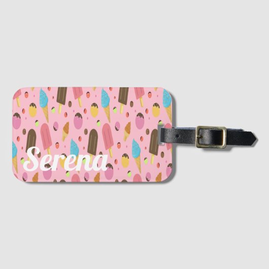Mit Monogramm rosa Eiscreme Gepäckanhänger (Vorderseite (Horizontal))