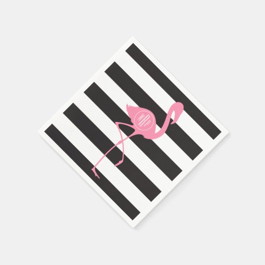 Mit Monogramm rosa Flamingo + Schwarz + Weiße Stre Serviette (Ecke)