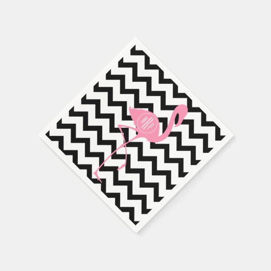 Mit Monogramm rosa Flamingo + Schwarz Zickzack Serviette (Ecke)