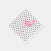Mit Monogramm rosa Flamingo + Schwarzer Polka Dot Serviette (Ecke)