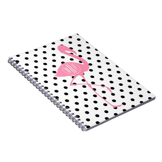 Mit Monogramm rosa Flamingo + Schwarzer Tupfen Notizblock (Rechte Seite)