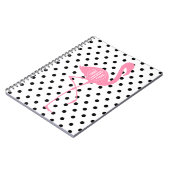 Mit Monogramm rosa Flamingo + Schwarzer Tupfen Notizblock (Linke Seite)