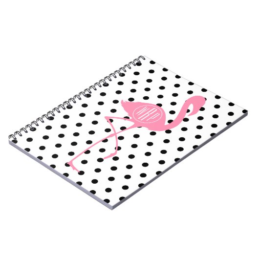Mit Monogramm rosa Flamingo + Schwarzer Tupfen Notizblock (Linke Seite)