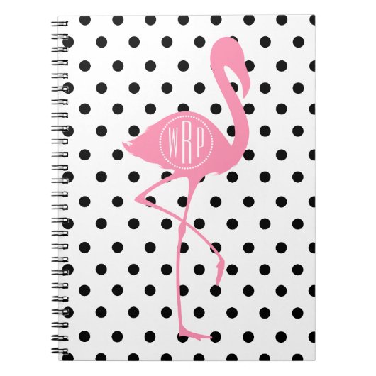 Mit Monogramm rosa Flamingo + Schwarzer Tupfen Notizblock (Vorderseite)