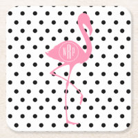 Mit Monogramm rosa Flamingo + Schwarzer Tupfen