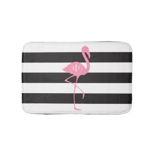 Mit Monogramm rosa Flamingo + Schwarzes + Weiße Badematte