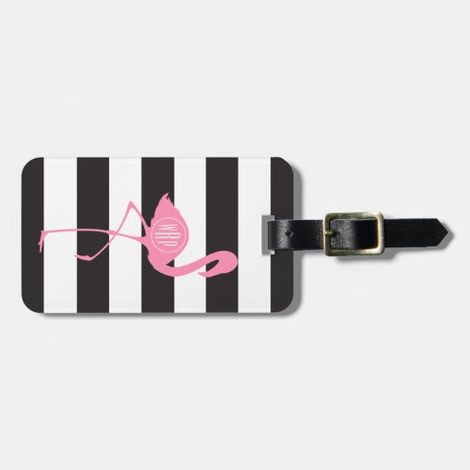 Mit Monogramm rosa Flamingo + Schwarzes + Weiße Gepäckanhänger (Vorderseite horizontal)