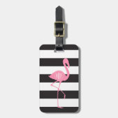 Mit Monogramm rosa Flamingo + Schwarzes + Weiße Gepäckanhänger (Vorderseite vertikal)