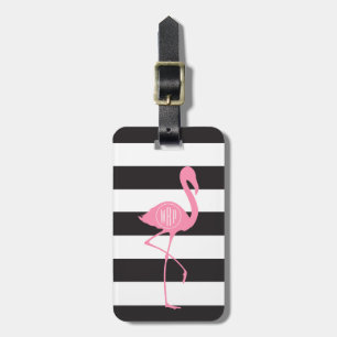 Mit Monogramm rosa Flamingo + Schwarzes + Weiße Gepäckanhänger