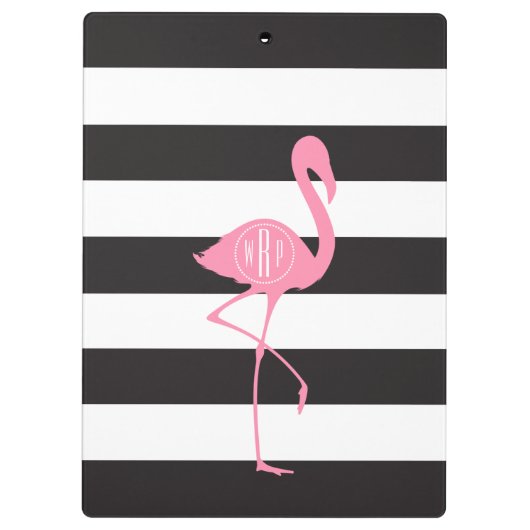 Mit Monogramm rosa Flamingo + Schwarzes + Weiße Klemmbrett (Rückseite)