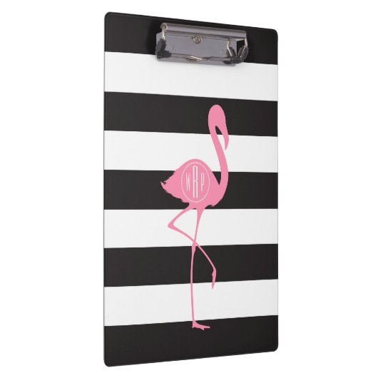 Mit Monogramm rosa Flamingo + Schwarzes + Weiße Klemmbrett (Rechts)