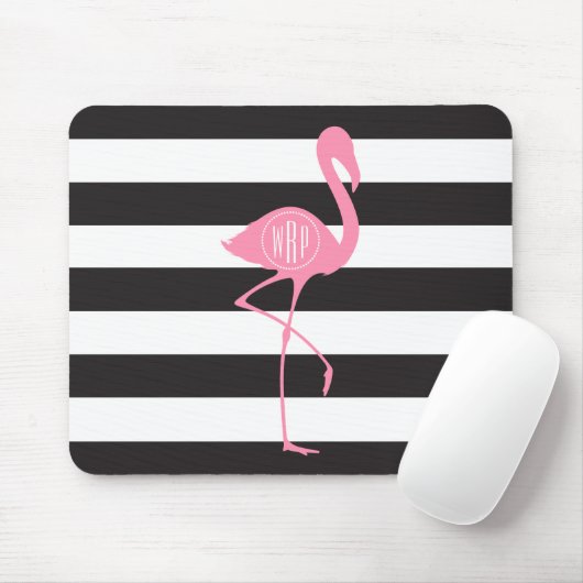 Mit Monogramm rosa Flamingo + Schwarzes + Weiße Mousepad (Mit Mouse)