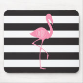 Mit Monogramm rosa Flamingo + Schwarzes + Weiße Mousepad (Vorne)