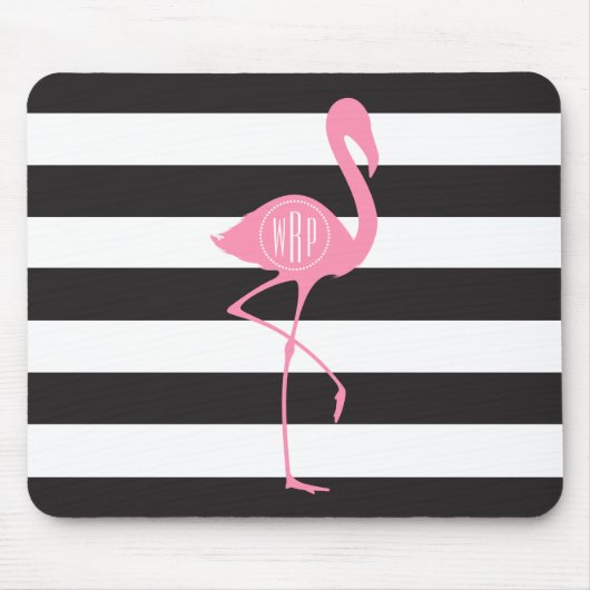 Mit Monogramm rosa Flamingo + Schwarzes + Weiße Mousepad (Vorne)