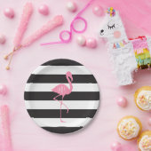 Mit Monogramm rosa Flamingo + Schwarzes + Weiße Pappteller (Party)