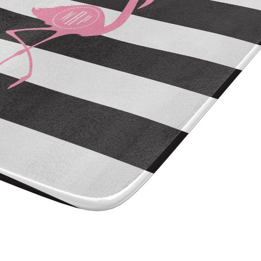Mit Monogramm rosa Flamingo + Schwarzes + Weiße Schneidebrett (Ecke)