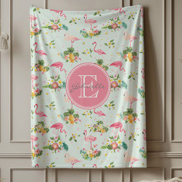 Mit Monogramm rosa Flamingos tropische Pflanze Mus Fleecedecke