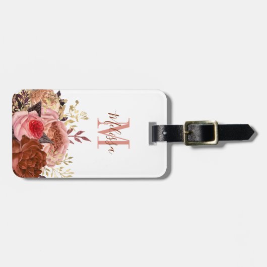 Mit Monogramm rosa Floral Gepäckanhänger (Vorderseite horizontal)