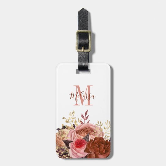 Mit Monogramm rosa Floral Gepäckanhänger (Vorderseite vertikal)