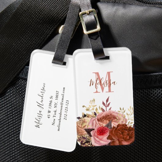 Mit Monogramm rosa Floral Gepäckanhänger