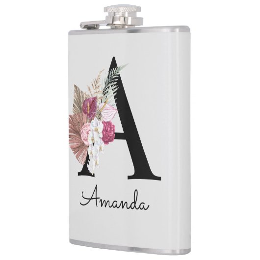 Mit Monogramm rosa Floral Initial A Flachmann (Links)