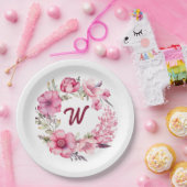 Mit Monogramm-rosa-florale Initial Pappteller (Party)