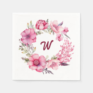 Mit Monogramm-rosa-florale Initial Serviette