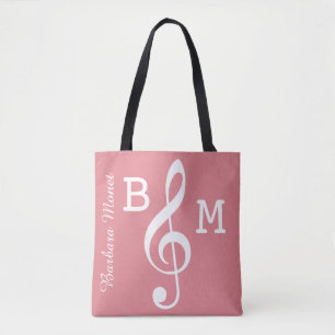 mit Monogramm rosa G-Klemme für sie / Musiknoten Tasche