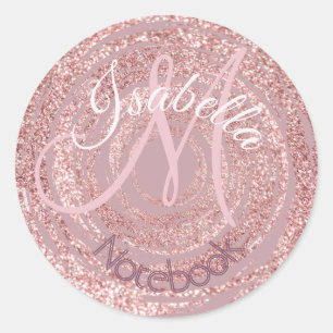 Mit Monogramm rosa Glitzer Dot Runder Aufkleber