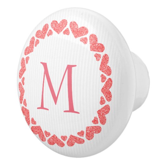 Mit Monogramm rosa Glitzer Herz Keramikknauf (Rechts)