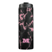 Mit Monogramm rosa Glitzer im schwarzen Hintergrun Thermosbecher (Vorderseite)