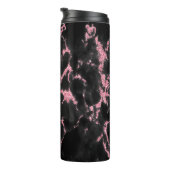 Mit Monogramm rosa Glitzer im schwarzen Hintergrun Thermosbecher (Nach rechts gedreht)