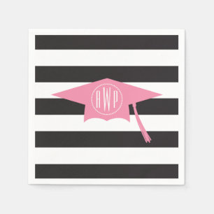 Mit Monogramm rosa Graduierungshülse + schwarze St Serviette