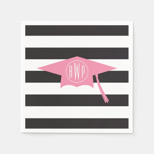 Mit Monogramm rosa Graduierungshülse + schwarze St Serviette (Vorderseite)