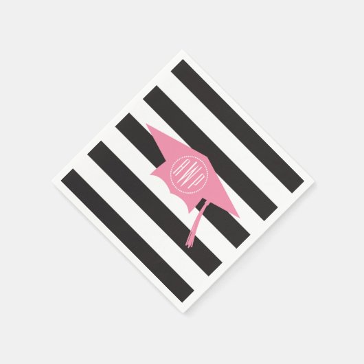 Mit Monogramm rosa Graduierungshülse + schwarze St Serviette (Ecke)