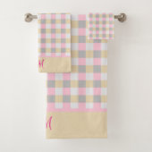 Mit Monogramm rosa, grau und gelb Kariert Badhandtuch Set (Insitu)