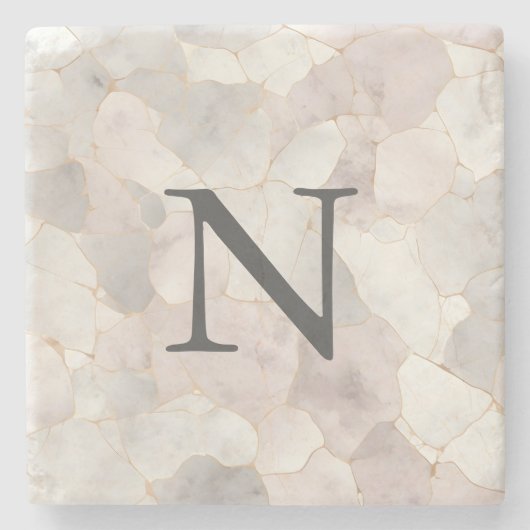 Mit Monogramm-rosa-graue Goldmarmor Steinuntersetzer (Vorderseite)