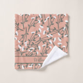 Mit Monogramm rosa, grüne Blume Badhandtuch Set (Waschlappen)