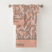Mit Monogramm rosa, grüne Blume Badhandtuch Set (Insitu)