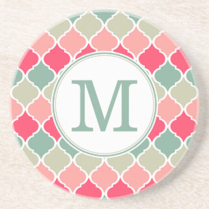 Mit Monogramm rosa grünes marokkanisches Gittermus Untersetzer