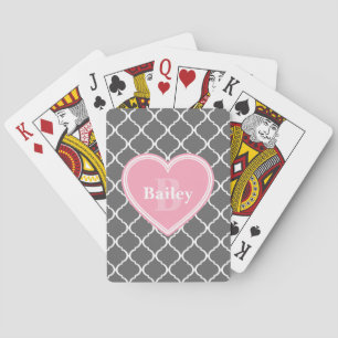 Mit Monogramm rosa Herz Graues marokkanisches Gitt Spielkarten
