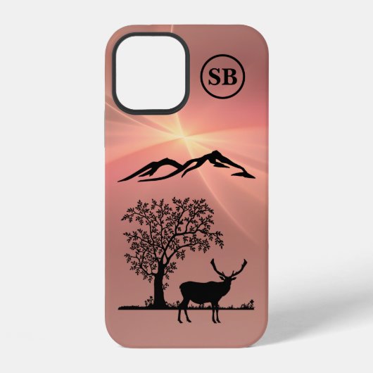 Mit Monogramm rosa Hirsch Apple iPhone 12 Fall Hülle (Rückseite)