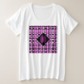 Mit Monogramm rosa Kariert Große Größe T-Shirt (Design vorne)