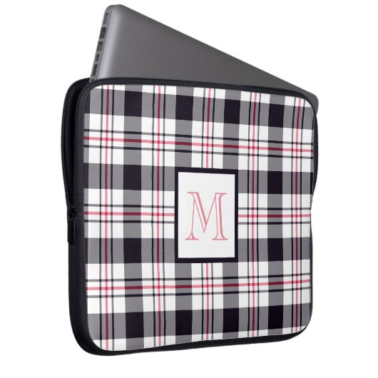 Mit Monogramm rosa Kariertes Muster Laptopschutzhülle (Vorne Rechts)