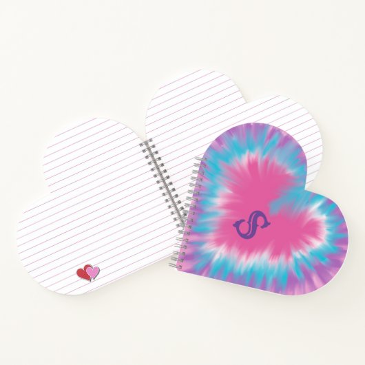 Mit Monogramm rosa Krawatte-Farbstoff Herz Spiral Notizblock (Innenseite)