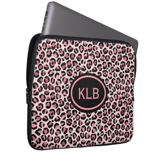 Mit Monogramm rosa Leopardenfarbe Laptopschutzhülle (Vorne Rechts)