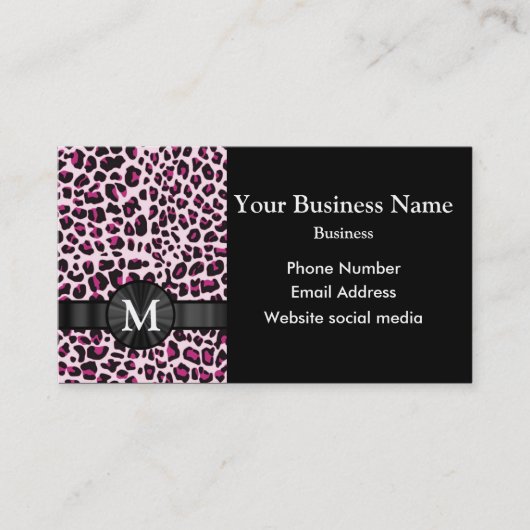 Mit Monogramm rosa Leopardenmuster Visitenkarte (Vorderseite)