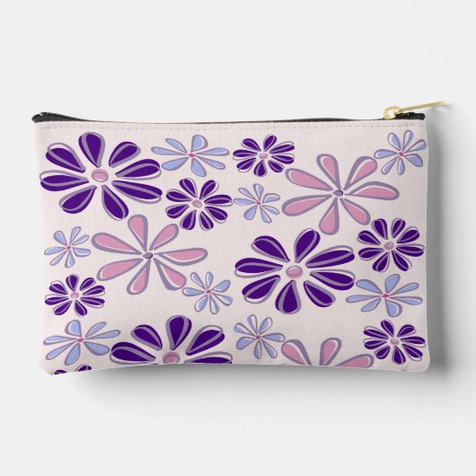 Mit Monogramm rosa Lila Blume Doodle Muster Zubehörtasche (Rückseite)