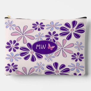 Mit Monogramm rosa Lila Blume Schmetterling Doodle Zubehörtasche